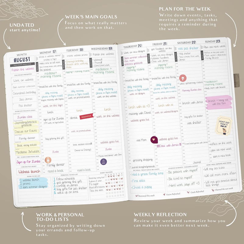 Legend Planner PRO Hourly Schedule - Weekly & Daily Organizer with Time Slots. Appointment Book Journal for Work & Personal, A4 (Seashell) - Image 3